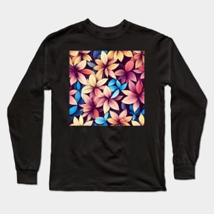 Orange, Red, and Blue Floral Flowers - Seamless Tile Pattern Long Sleeve T-Shirt